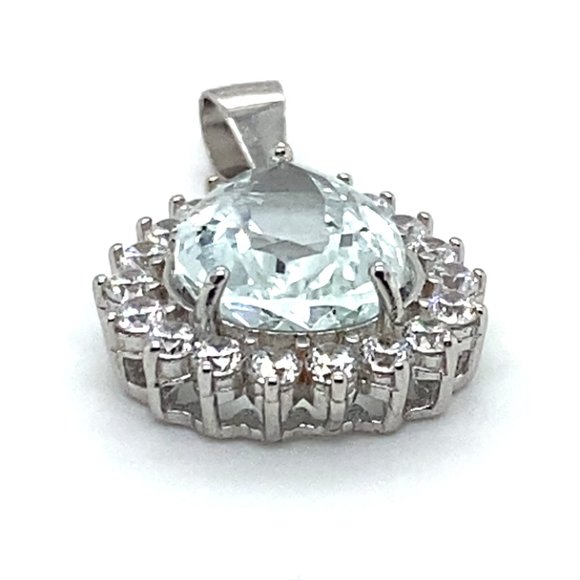 Aquamarine 3.28ct White Gold Solid Silver Pendant - Picture 6 of 8